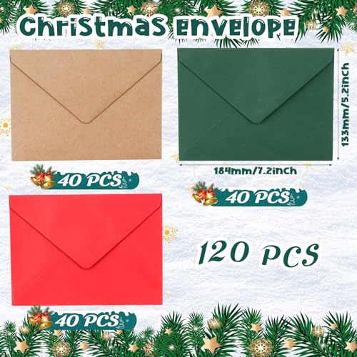 Qilery Envelope de Natal com 150 peças de etiquetas autoadesivas para árvore de Natal com bolsos col