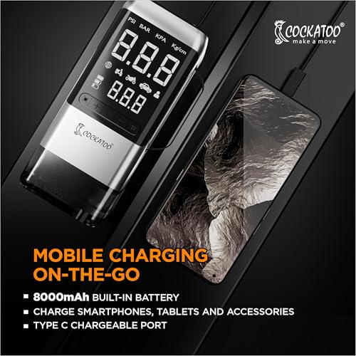 Image of Cockatoo ATJ-9366-V Portable Tyre Inflator & 8000mAh Car Jump Starter with Air Compressor, Vacuum Cleaner, LED Display, Emergency Light & USB Output - Supports 6.0L Gas /3.0L Diesel Engines