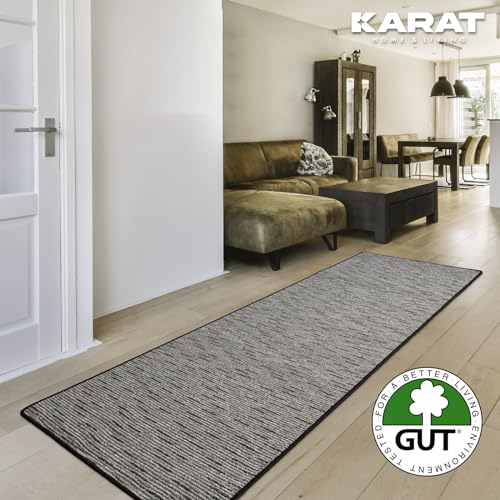 KARAT Teppich Läufer Geneva - Teppichläufer auf Maß - Meterware - Flurteppich - Küchenläufer - Teppich für Küche, Flur & Wohnzimmer (80 x 100 cm, Anthrazit)