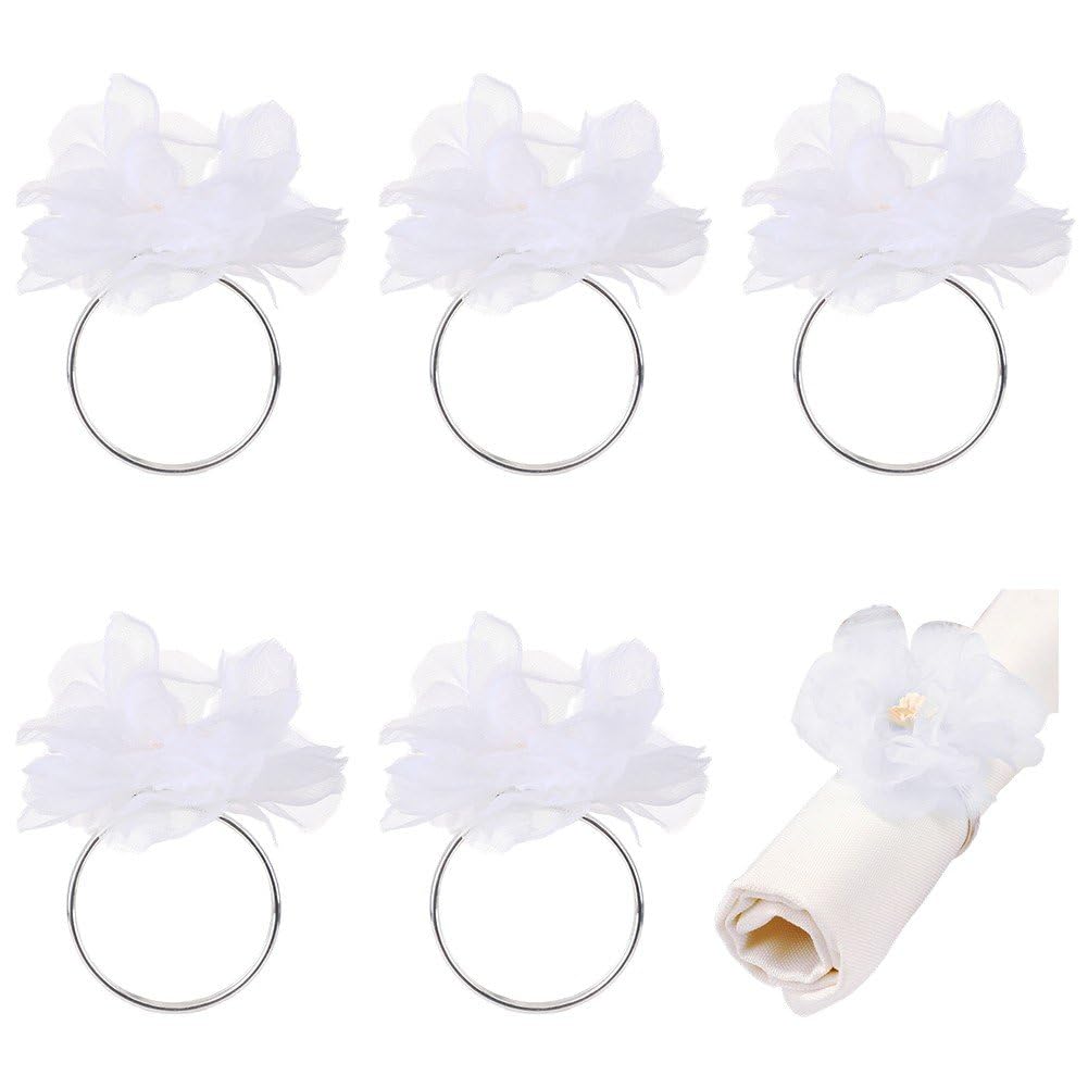 6pcs French Lace Flower Napkin Ring Wedding Floral Napkin Holder Festival Serviette Buckles Holder for Wedding Thanksgiving Table Decoration
