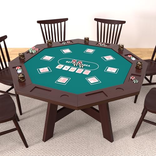 Avocahom Octagonal Solid Wood Poker Table 60 Inch 8-Player Casino Style Game Table with Built-in Cup Holders & Felt Playing Surface Heavy-Duty for Home Game Room Party & Entertainment