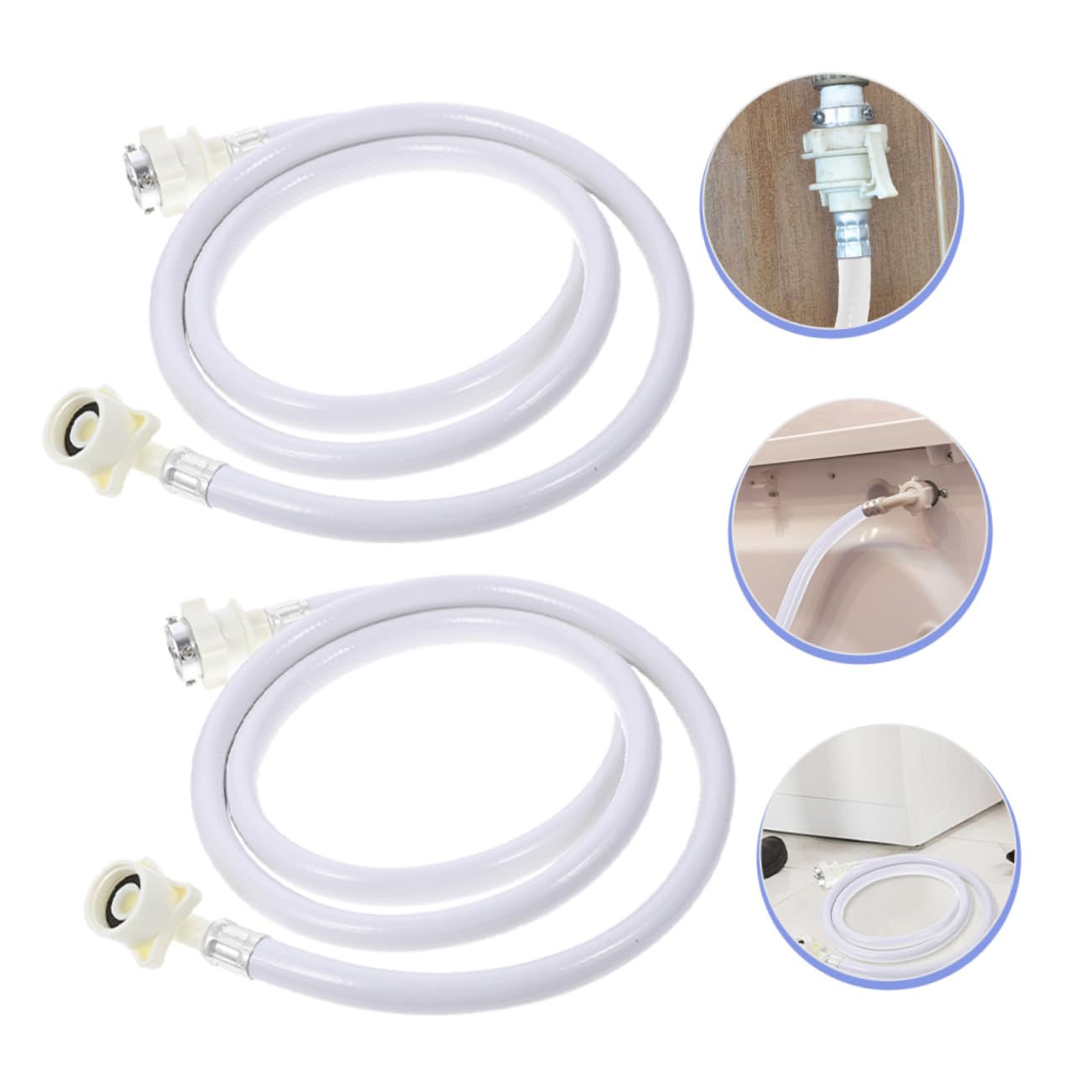 Manguera de Entrada para Lavadora 2m, Juego de 2 Piezas | Pvc Blanco Cabeza de Acero Inoxidable, Unión en Ángulo 90°, Flexible y Gruesa