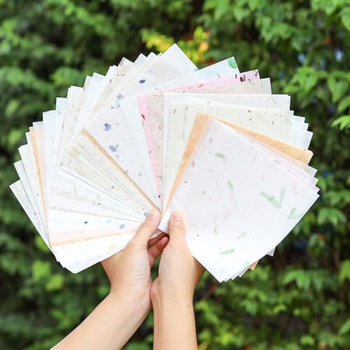 Natural Fiber Leaves Banana Bark Mulberry Paper Sheets 8 x 8 Inches 50 Sheets Square Origami Paper Arts Folding Craft, Square Folding Paper for DIY Crafts (Mixed Leaves,Banana Bark, etc., 8\"x8\") - Thumbnail 6