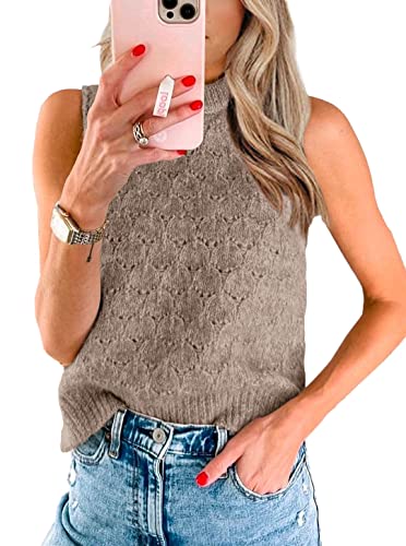 Macnoora Womens Mock Neck Sweater Vest Sleeveless Knit Crochet Casual Pullover Tank Tops White #TOP6