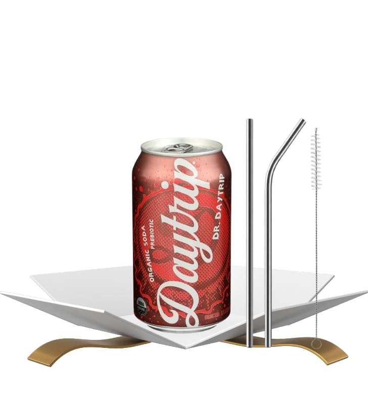 Organic Sparkling Prebiotic Soda - 12x Bundle with Reusable Drinking Straws — Lightly Carbonated Beverage with Organic Cane Sugar, & Elderberry Juice for Refreshing Taste — Gift Set (2 Items)