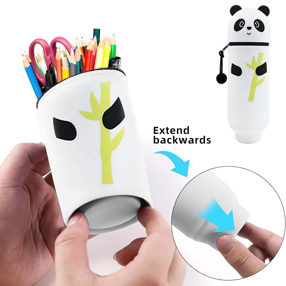 NIEEKRUN 2 in 1 Pencil Case in Soft Silicone Panda PencilCase Kids Pencil-Case Large PencilCase and Desk Pen Holder - Image 3