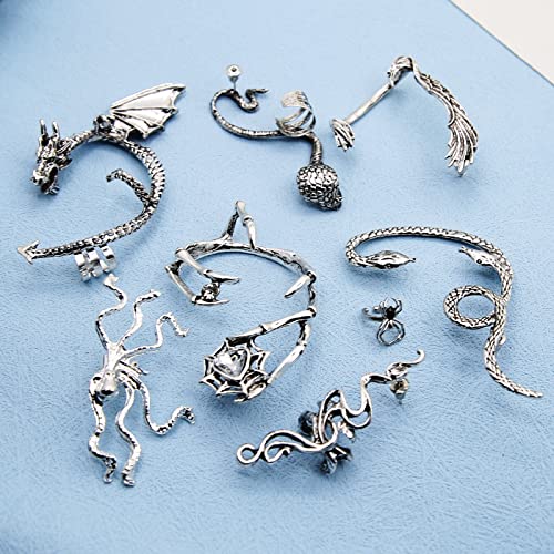 Cualque 8Pcs Snake Ear Cuffs For Women, Snake Earrings Spider Jewelry Punk Gothic Ear Clips Animal Earring Cuff Hoop Adjustable Non Piercing Earrings Clip Jewelry Set (5 Stud & 3 Ear Clip) #TOP7