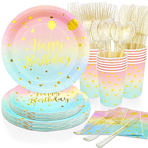 Pastel Party Decorations Birthday Plates and Napkins Pastel Party Plates Cups Napkins Silverware Included for Baby Shower