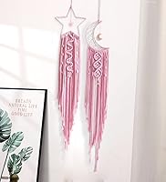 Vista 3 de Atrapasueños de Estrella y Luna, Atrapasueños Rosa Decoración de Habitación, Atrapasueños de Macramé Decoración de Pared para Dormitorio de Niñas