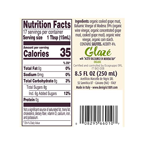De Nigris Organic Glaze With Balsamic Vinegar Of Modena 8,5 Oz (250ml) | Balsamic Glaze with Balsamic Vinegar From Modena Italy | Organic Balsamic Vinegar Aged - Thumbnail 3