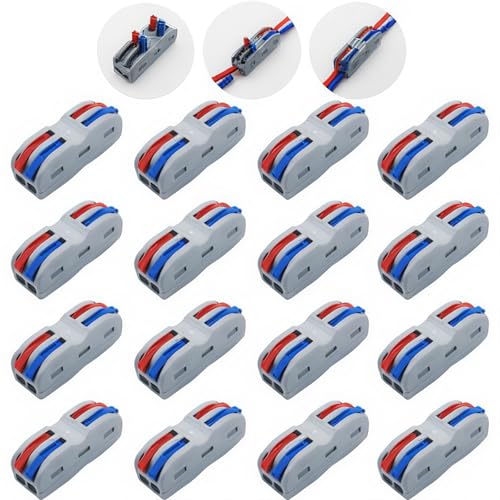Conectores Electricos, CESFONJER SPL 2 Conector Cable, Conector Rápido Cables, borne cable conector muelle rápido (16 pcs)