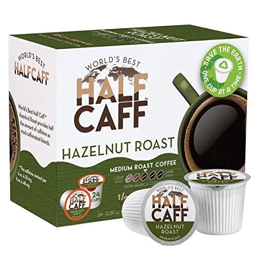 World's Best Half Caff Hazelnut Coffee 24Ct. Solar Energy Produced Recyclable Single Serve Half Caff Hazelnut Coffee Pods - 100% Arabica Coffee California Roasted, Kcup Compatible #TOP1