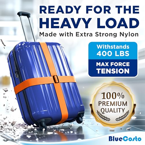 Luggage Straps For Suitcase - Orange, 1.9M X 5Cm, 4 Pack - Strap For Suitcases - Tsa Approved By Bluecosto - 2