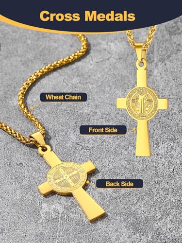 Image of U7 Saint Michael Necklace for Men,Stainless Steel /18K Gold Plated St Michael Archangel /Saint Benedict /Saint Christopher Pendant Amulet Necklace for Men Women