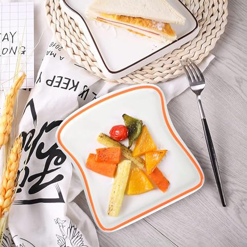 Image of Ceramic Toast Shape Serving Plate | Snack Plate for Breakfast | Decorative Dessert Plate | Microwave Safe Ceramic Plate | Unique Shaped Plate for Kitchen | Gifting Plate | Orange | 1 Piece