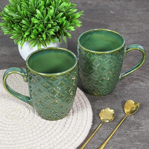 Image of CRAF10 Glaze Studio Ceramic Coffee /Tea Mugs - Set of 2, 330 ML Each, Elegant & Durable, Microwave & Dishwasher Safe, Jade