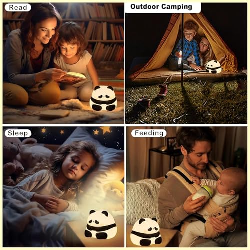Image of PLUSPOINT Cute Panda LED Light for Kids Portable USB Rechargeable Squishy Lamp for Bedroom Decor Silicone Kawaii Gift for Kids Birthday Color Changing Night Lamp for Baby (Panda)