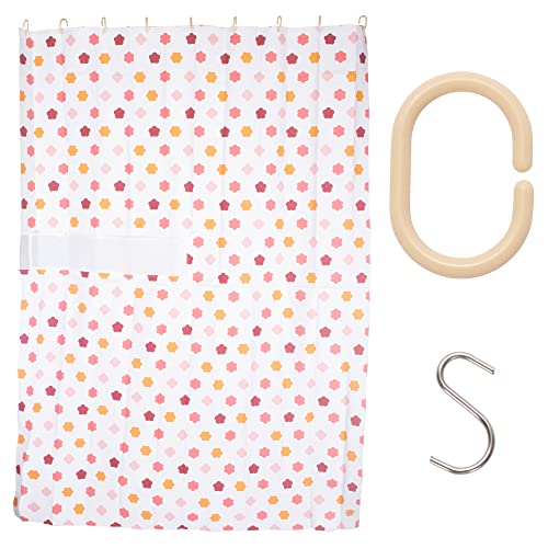 ストリックスデザイン シャワーカーテン 防水 フラワー メッシュポケット 135×180cm フック付き お部屋の間仕切りにも ユニットバス 浴室 QB-162D