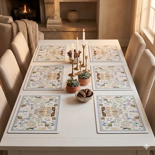 Image of YELONA Leather Dining Table Placemats Set of 6 - Waterproof, Heat Resistant, Anti-Slip, Easy to Clean Table Mats for Dining Table, Kitchen & Home Decor (Off White, 40 x 30 cm)