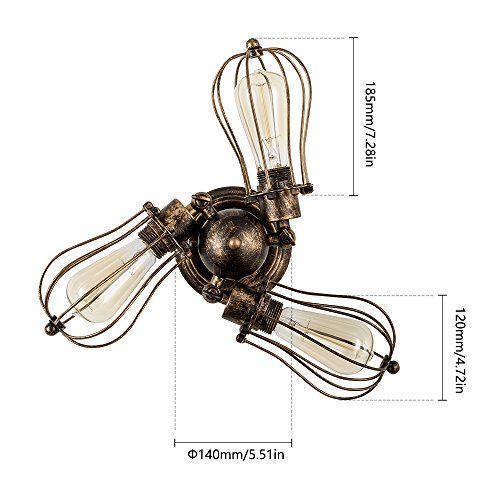 Moonkist Vintage Ceiling Light Industrial Rotatable Semi-Flush Mount Ceiling Light Metal Lamp Fixtures Painted Finish (With 3 Light) (Bronze) #TOP6