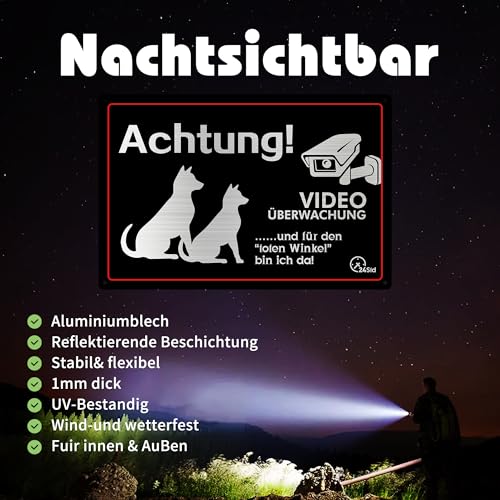 ZIENZENGYA 30x20cm Freilaufender Hund Videoüberwacht Metall Aluminium, Videoüberwachung Schild Hund Alu mit Vorgebohrten Löchern, Achtung Schilder Lustig und für den Toten Winkel Bin Ich Da