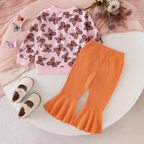 Toddler Girl Clothes Fall Winter Baby Outfits Cute Butterflies Print Sweatshirt + Flared Pants Set 2 Piece 1-6 Years3