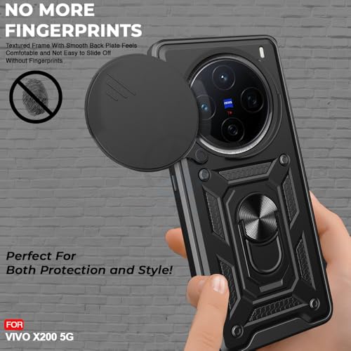 Image of AESTMO Tough Armor Vivo X200 5G Bumper Back Case Cover | Ring Holder & Sliding Camera Shield Cover | 360 Degree Protection Back Case Cover for Vivo X200 5G (Black)