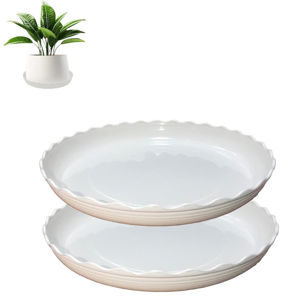 Globellapro 2 Pieces Round Plant Saucers 11.7CM White Flower Pot Saucers Pot Drip Trays with Laciness for Garden/Balcony/Indoor Outdoor