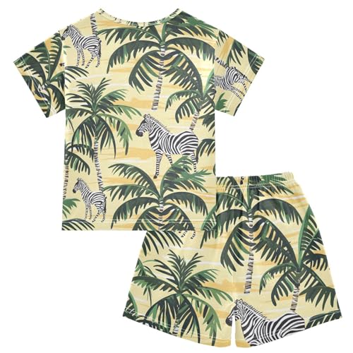 ALAZA Coconut Tree Zebra Pajamas Short Sleeve 2 Piece Sleepwear Top and Bottom Pajama Set Unisex2