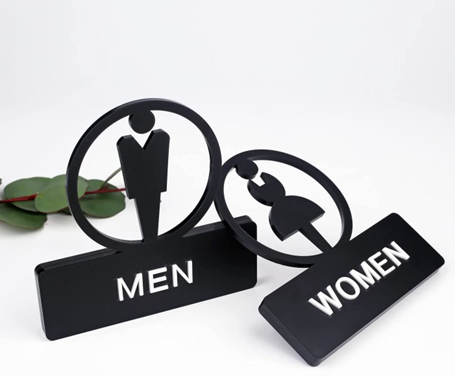 Letrero de acrílico 3D con iconos elevados para decoración de puerta de baño, letreros de inodoro para hombres y mujeres