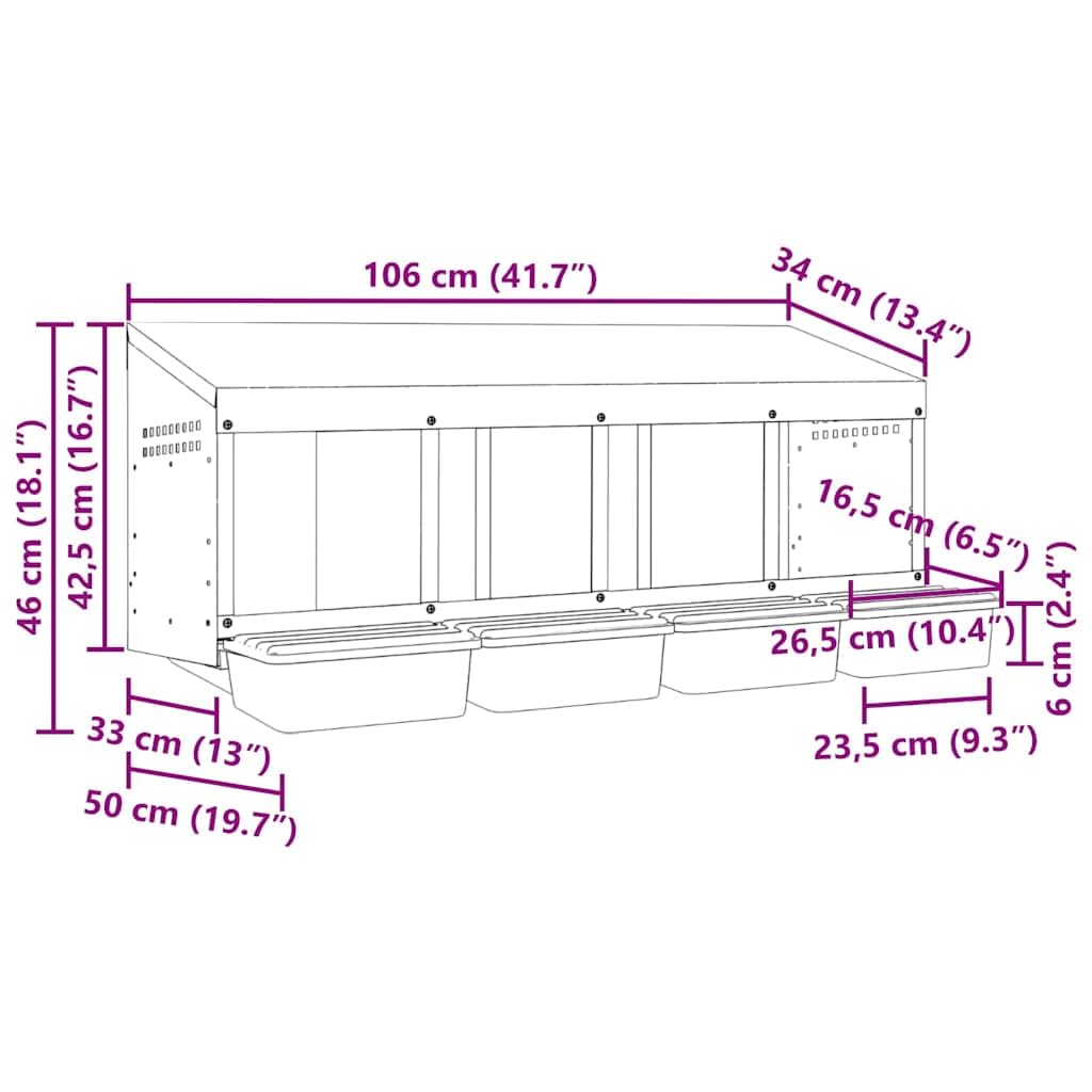 vidaXL Nido para gallinas con 4 Compartimentos de Acero galvanizado para Montar en la Pared