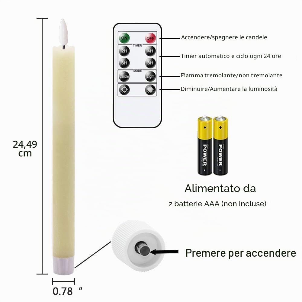 Eldnacele Candele coniche senza fiamma, avorio tremolanti con telecomando a 10 tasti, funzionamento a batteria a LED, stoppino 3D, in vera cera