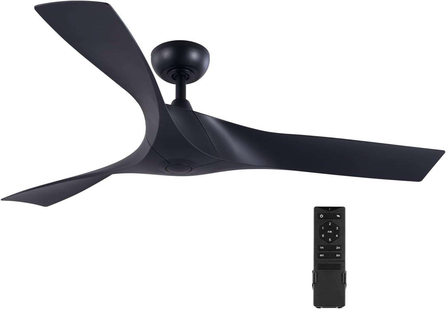 52" Industrial Ceiling Fan No Light with Remote Control, Mid Century Ceiling Fans with 3 Walnut ABS Blades, Indoor Ceiling Fan for Kitchen Bedroom Living Room, Black