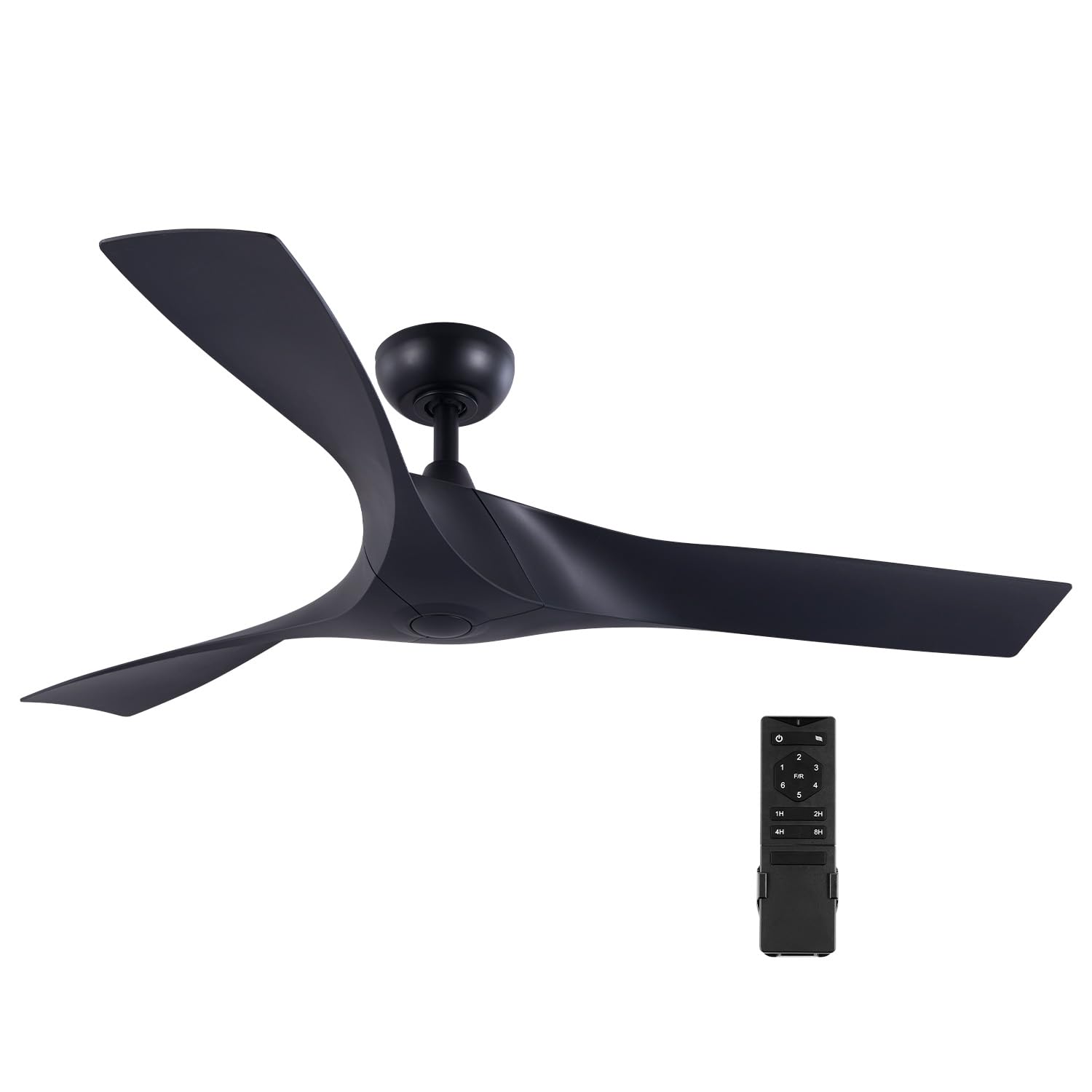 VONLUCE 52" Industrial Ceiling Fan No Light with Remote Control, Mid Century Ceiling Fans with 3 Walnut ABS Blades, Indoor Ceiling Fan for Kitchen Bedroom Living Room, Black