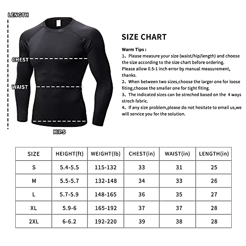 Eargfm Men's Athletic Long Sleeve Workout Running Compression Shirt Training Base Layer Tops Active Sports T-Shirt, Black #TOP5