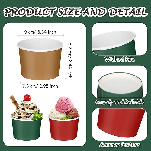 Image of Nuenen 300 Pcs 8 oz Summer Ice Cream Paper Cups Bulk Disposable Dessert Cups Solid Color Paper Dessert Bowls for Snack Sundae Spring Party Favors Ice Cream Bar Supplies (Bright Color)