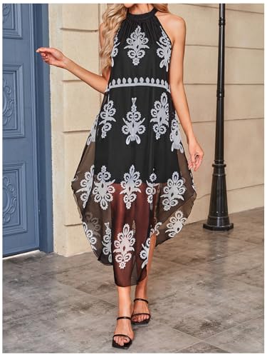 Image of Verdusa Women's Summer Dress Halter Flowy Asymmetrical Western Dress Boho Vacation Outfits