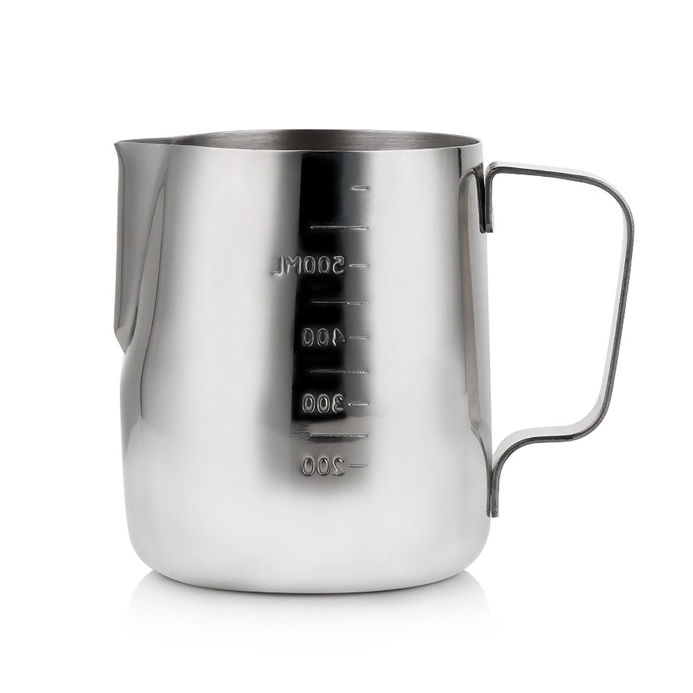 L-BEANS Stainless Steel Coffee Milk Frothing Pitcher with Measurement Marking, 600ml