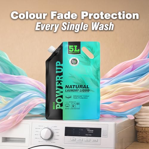 Image of Beco Power Up Laundry Detergent Liquid - 5 Ltr Refill Pack | Tough Stain Removal | Retains Brightness and Shine | Chemical Free | Suitable for both Machine and Bucket Wash