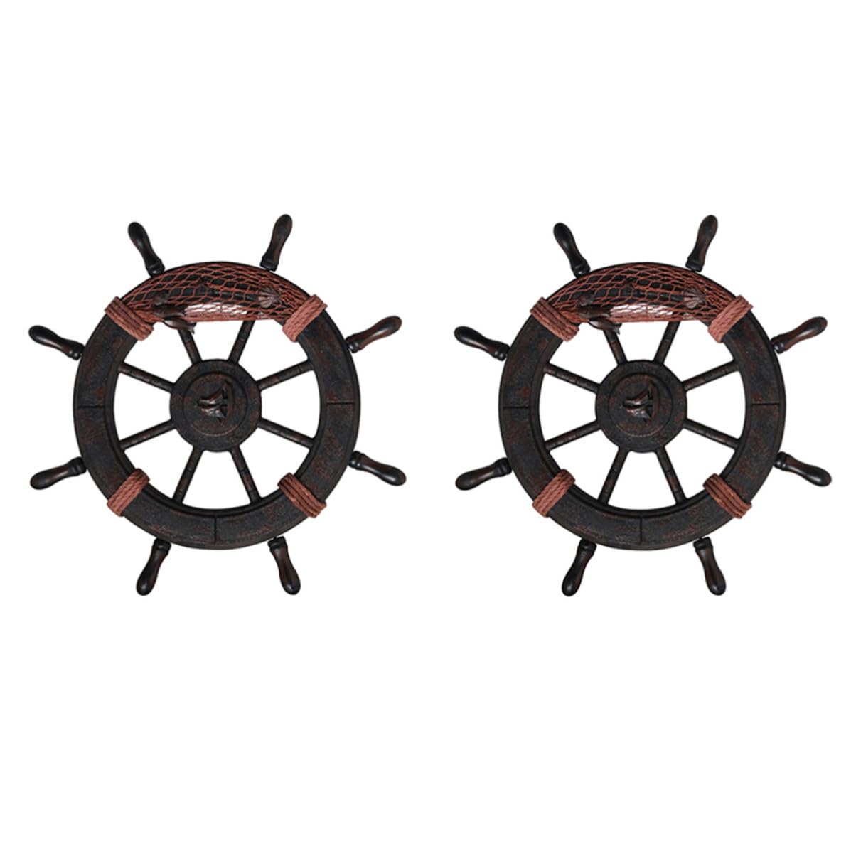 Ipetboom Wall Adornment, Mediterranean Style Ornament, Timone in Legno, 2Pezzi, tema marino per bar e casa