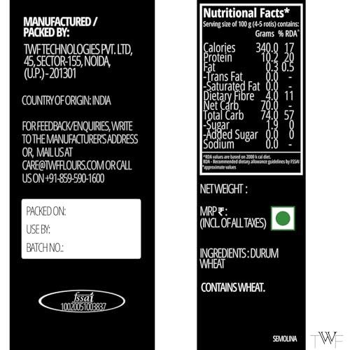 Image of TWF Durum Wheat Semolina Flour | 3 Kg | Sooji | Golden Yellow | For Pizza Dusting, Pasta (All Kinds), Gnocchi and Biscuits
