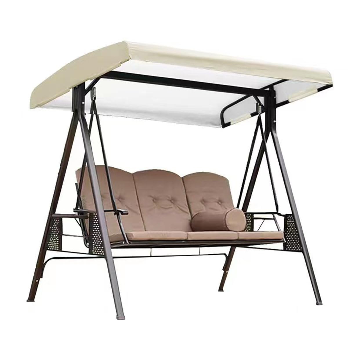 Outdoor Swing Canopy Replacement, Patio Swing Chair Top Cover,Garden Porch Seat Furniture,2 & 3 Seater Waterproof UV Resistant Swing Canopy Seat Top Sunproof Protection Cover(75''*47''*7''/9'')-Beige