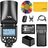 Godox V1-N 76Ws 2.4G TTL On-Camera Round Head Camera Flash Speedlight Compatible for Nikon Camera,1/8000 HSS, 480 Full Power Shots, 1.5 sec. Recycle Time,Rechargeable 2600mAh Li-ion Battery