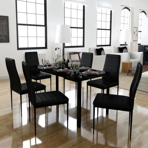 Frdhee Mesa alta y sillas, 7 piezas, juego de comedor negro, pequeño conjunto de comedor para cocina, salón, restaurante, oficina