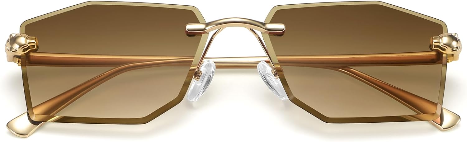 Dollger Rimless rectangle Sunglasses Women Men Fashion Trendy Metal Tinted Shades Clear Y2k Sunglasses - Image 2