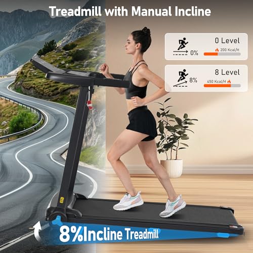 Image of Folding Treadmill with Bluetooth Speakers, LED Display, USB Charging, 0-8% Incline, 3.0HP Motorized Running Machine