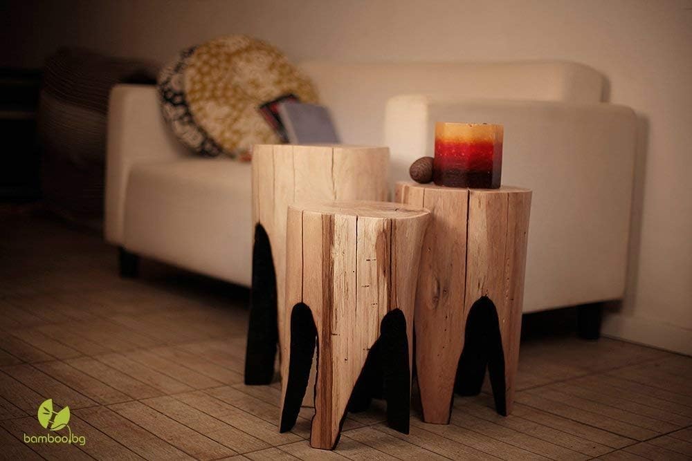 Reclaimed Wood Side Coffee Tables (Set Of Three), Log Furniture, Tree Stump Table, Home Decoration, Rustic Dorm Decor