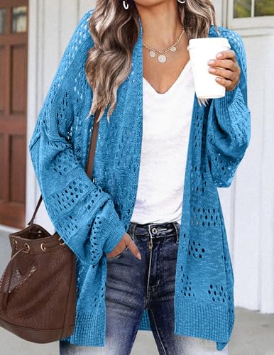 Image of HOTOUCH Lightweight Crochet Cardigan for Women Long Sleeve Open Front Knit Oversized Cardigans Sweaters