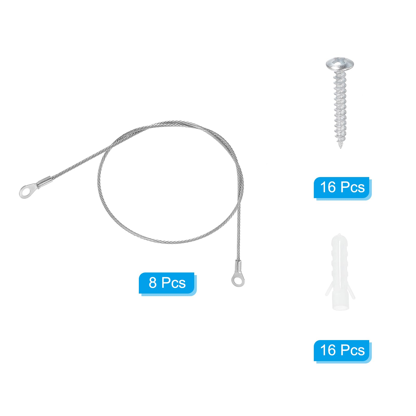 PATIKIL Stainless Steel Lanyard Cable with Eyelets 0.08" x 20" 2mm x 50cm, 8 Pack Lock Security Wire Rope with Mounting Screws for Hanging Stage Light - Image 3