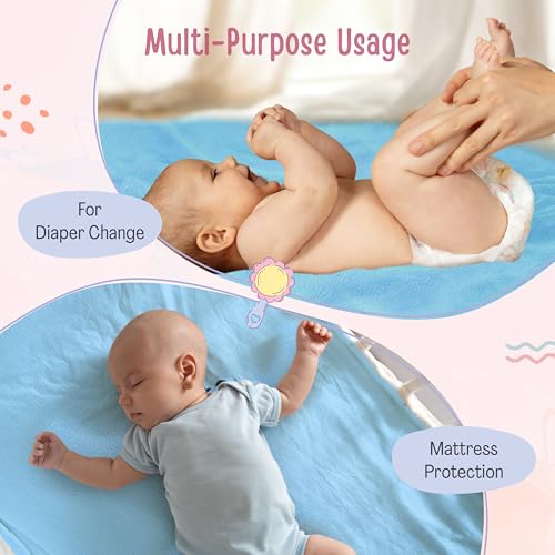 LuvLap Instadry Anti-Piling Fleece Extra Absorbent Quick Dry Sheet for baby, Baby Bed Protector, Waterproof baby sheet, Small size 50x70cm, Pack of 2, Sky Blue & Salmon Rose (Image - 5)